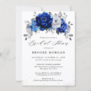 Invitation Fête des mariées d'argent en métal blanc bleu roya