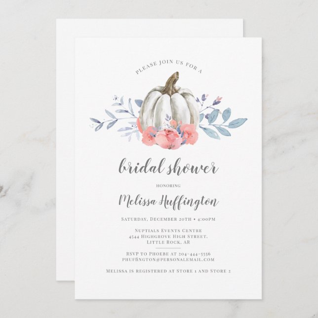 Invitation Fête des mariées d'automne Citrouille rose (Devant / Derrière)