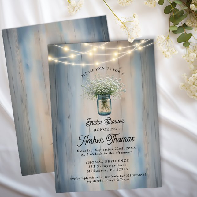 Invitation Fête des mariées de bambin rustique (Baby's Breath Bridal Shower Invite)