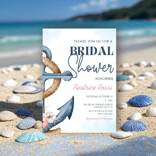 Invitation Fête des mariées de bande d'Ancre florale marine