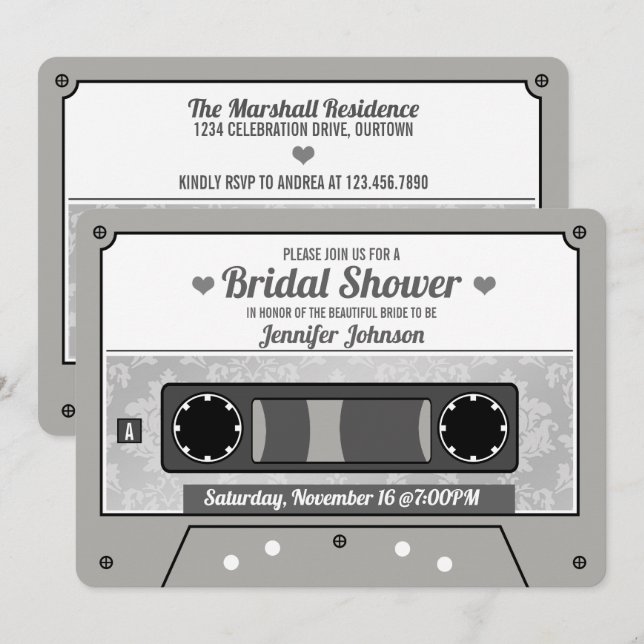 Invitation Fête des mariées de bande de cassette rétro (Devant / Derrière)