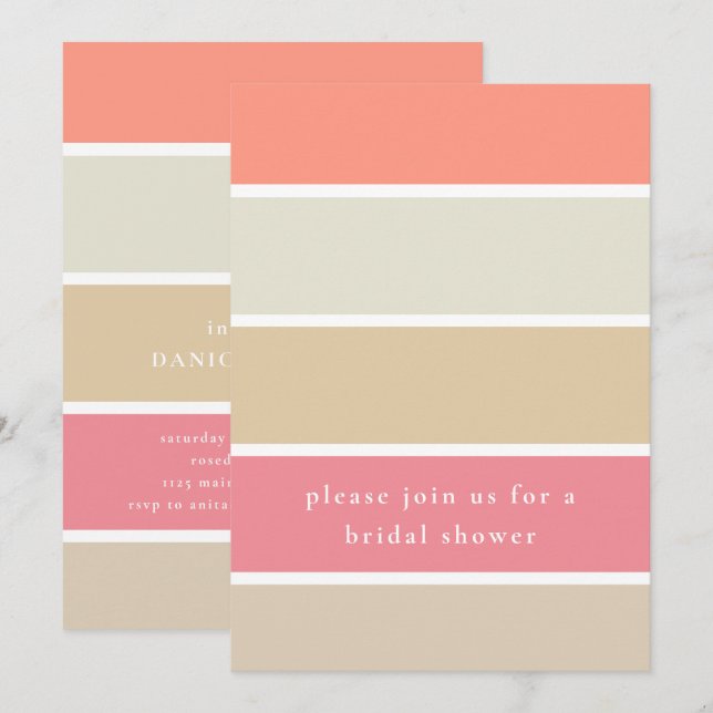 Invitation Fête des mariées de bloc couleur Tan Peach Tan de  (Devant / Derrière)