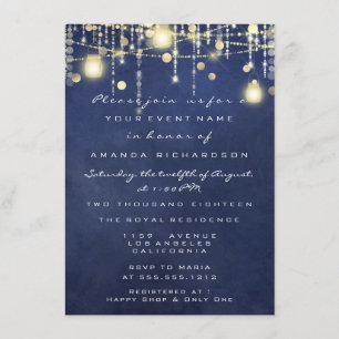 Invitation Fête des mariées de bocal Blue Navy Rustic Gold
