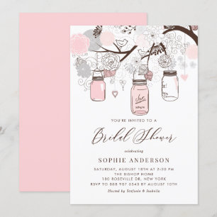 Invitation Fête des mariées de bocaux de mason rose clair et