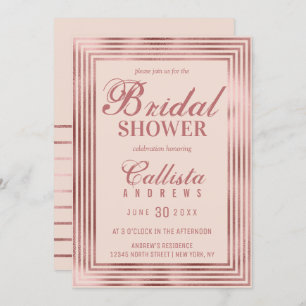 Invitation Fête des mariées de bordure Rose moderne en or ros