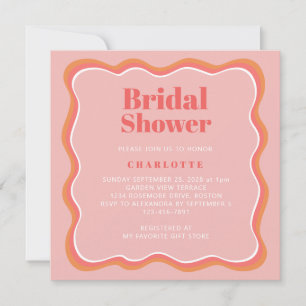 Invitation Fête des mariées de bordure rose orange rétro