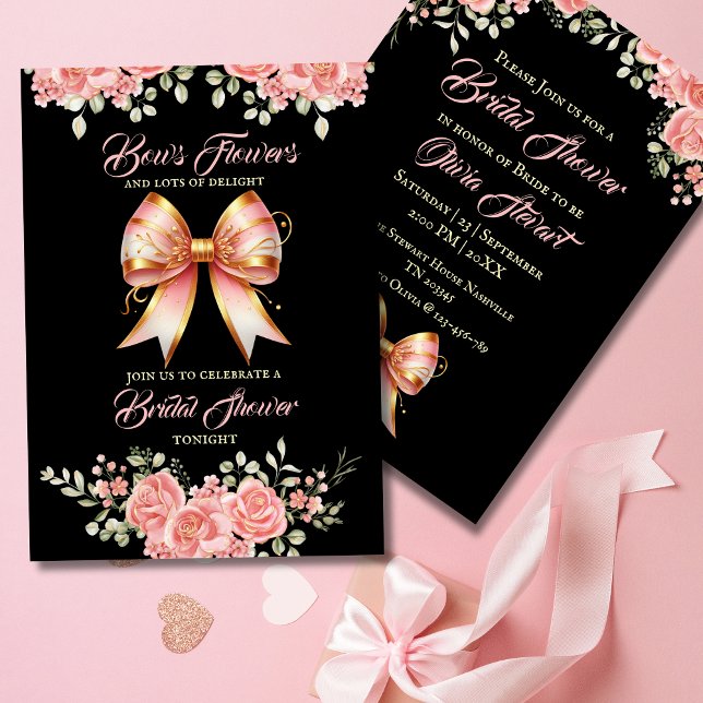 Invitation Fête des mariées de boue fleurie or et rose (Créateur téléchargé)