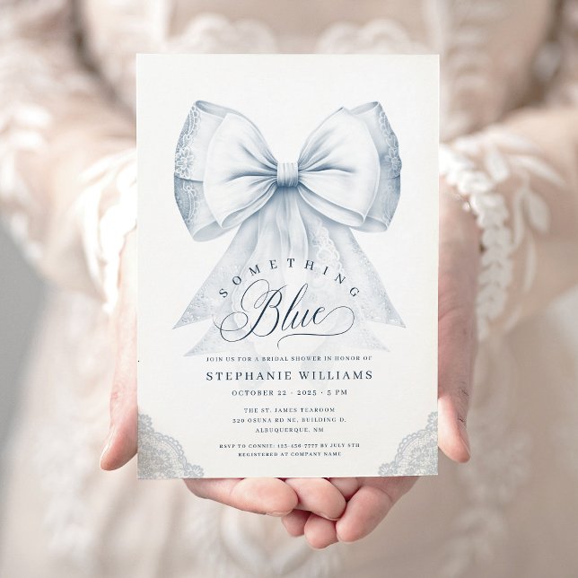 Invitation Fête des mariées de Bow bleu poussiéreux (Créateur téléchargé)