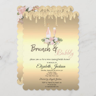 Invitation Fête des mariées de Brunch & Bubbly Flowers Gold D