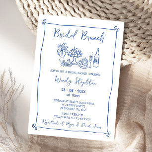 Invitation Fête des mariées de brunch de mariée en bleu blanc