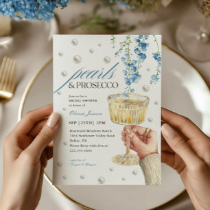 Invitation Fête des mariées de brunch Dusty Blue Pearls & Pro