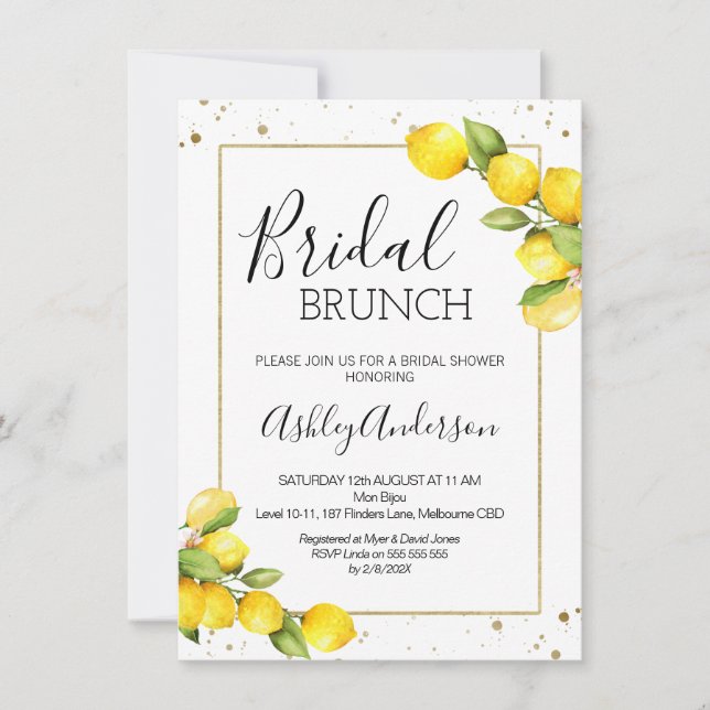 Invitation Fête des mariées de brunch nuptiale avec cadre d'o (Devant)