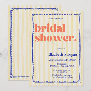 Invitation Fête des mariées de cadre bleu Retro Yellow Stripe