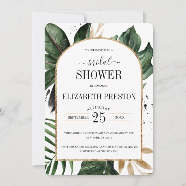 Invitation Fête des mariées de cadre d'arc Feuille Tropical é (Devant)