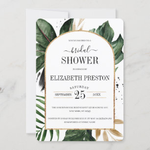 Invitation Fête des mariées de cadre d'arc Feuille Tropical é