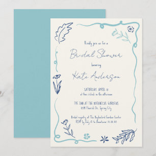 Invitation Fête des mariées de cadre de trame flottante bleu