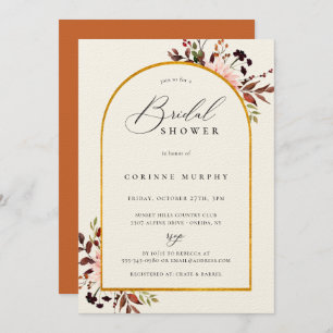 Invitation Fête des mariées de cadre doré rustique d'automne