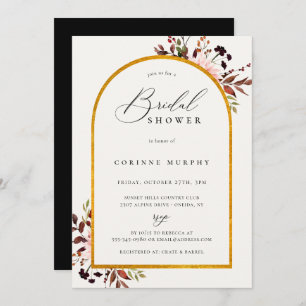Invitation Fête des mariées de cadre doré rustique d'automne