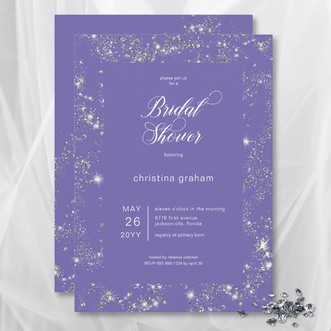 Invitation Fête des mariées de cadre en diamant de verre de l (Modern Lavender Glam Diamond Frame Bridal Shower Invitation)