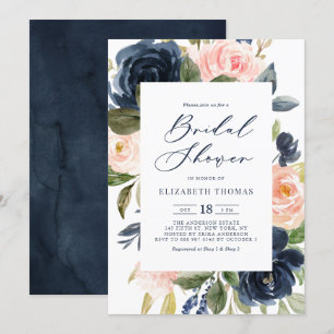 Invitation Fête des mariées de cadre floral Blush & Navy
