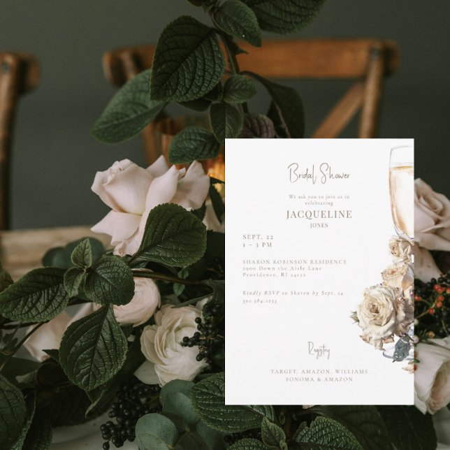 Invitation Fête des mariées de champagne Rose séchée à la crè (Créateur téléchargé)