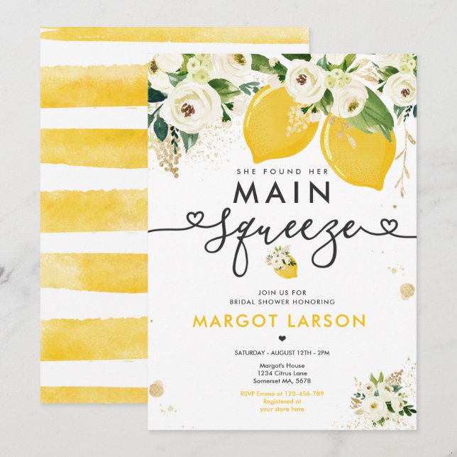 Invitation Fête des mariées de citron Floral Citron Squeeze p (Devant / Derrière)