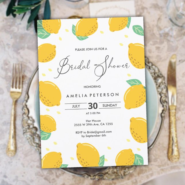 Invitation Fête des mariées de citron simple, fraîche et amus (Simple Fresh and Fun Elegant Lemon Bridal Shower Invitation)