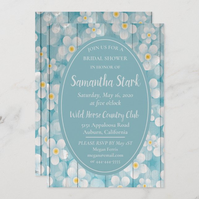 Invitation Fête des mariées de clôture en bois floral (Devant / Derrière)