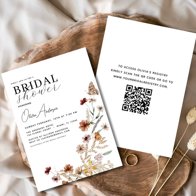 Invitation Fête des mariées de code QR Boho Fleur sauvage élé (Créateur téléchargé)