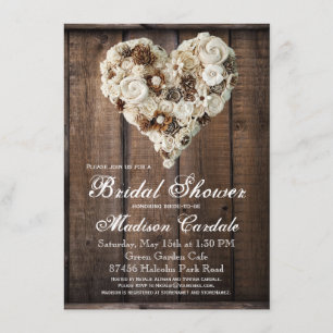 Invitation Fête des mariées de coeur rustique à fleurs de boi