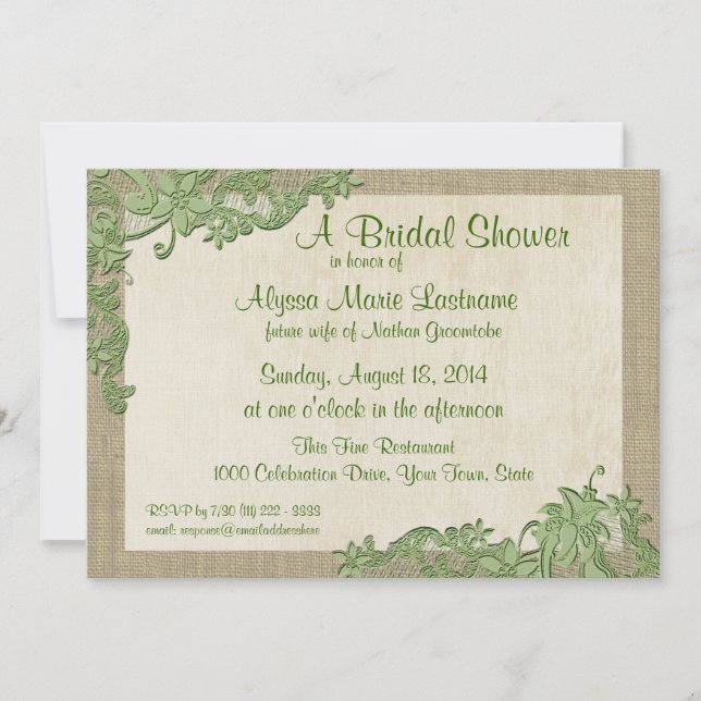 Invitation Fête des mariées de conception dentelle de style v (Devant)