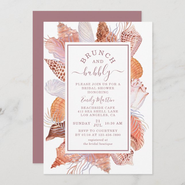 Invitation Fête des mariées de coquillages de plage Brunch &  (Devant / Derrière)