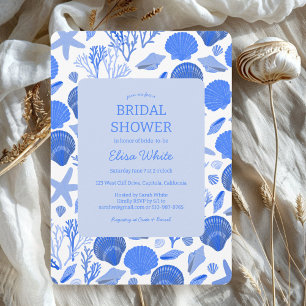 Invitation Fête des mariées de coquillages Elégant Blue Beach