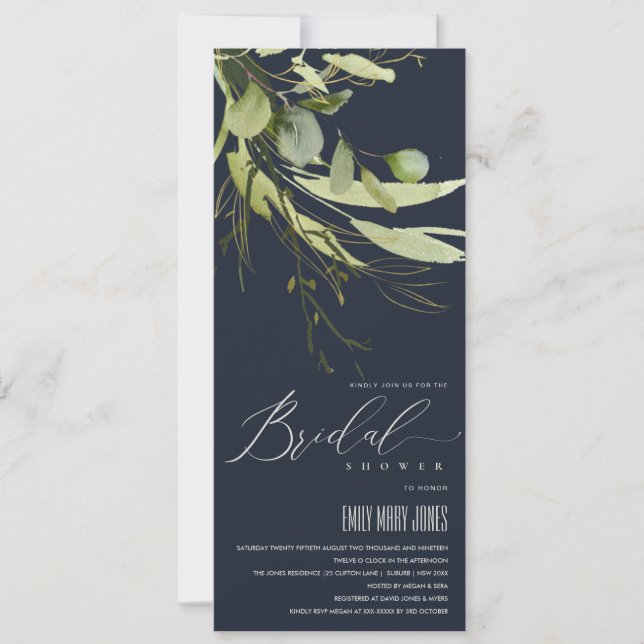 INVITATION FÊTE DES MARIÉES DE COULEUR D'EAU EN FEUILLE VERTE (Devant)