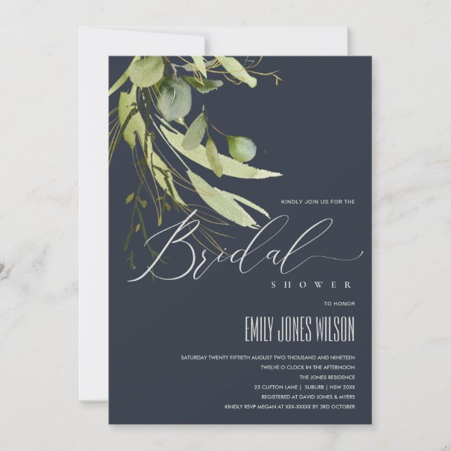 INVITATION FÊTE DES MARIÉES DE COULEUR D'EAU EN FEUILLE VERTE (Devant)