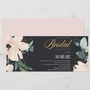 INVITATION FÊTE DES MARIÉES DE COULEUR D'EAU FLORALE NOIR BLE