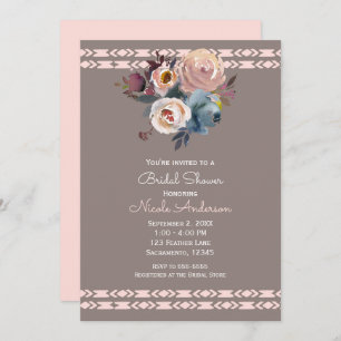 Invitation Fête des mariées de couleur Rose Boho rose Taupe