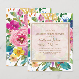 Invitation Fête des mariées de Couple à script floral rose ja