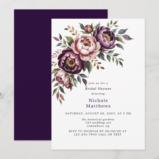 Invitation Fête des mariées de courge à pois brun et de plum (Devant / Derrière)