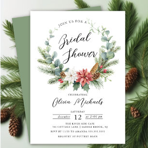 Invitation Fête des mariées de couronne de Noël aquarelle