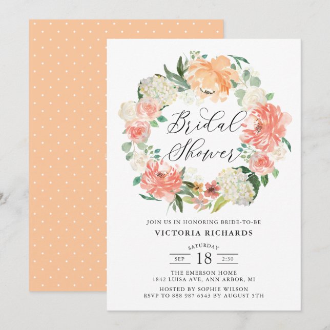 Invitation Fête des mariées de couronne de Roses et d'hydrang (Devant / Derrière)