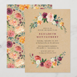 Invitation Fête des mariées de couronnes florales Kraft rusti