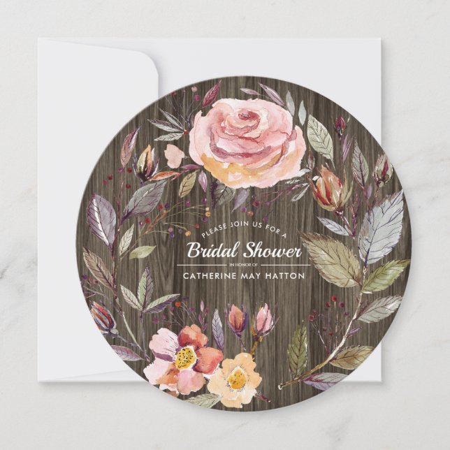 Invitation Fête des mariées de courroie à fleurs de bois de g (Devant)