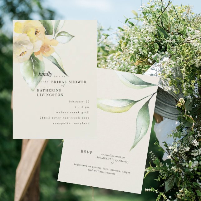 Invitation Fête des mariées de crème florale jaune doux (Créateur téléchargé)