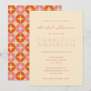 Invitation Fête des mariées de crème géométrique rose moyen é