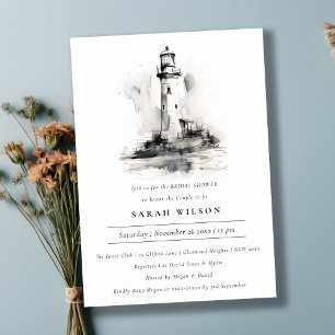 Invitation Fête des mariées de croquis de phare noir et blanc