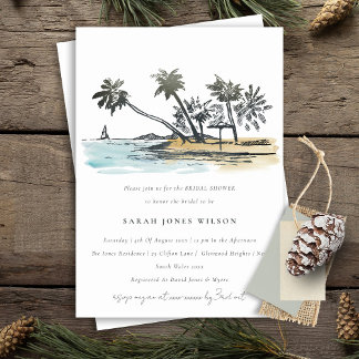 Invitation Fête des mariées de croquis Tropical Beach Palm Tr