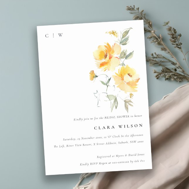 Invitation Fête des mariées de  de Bunch Rose Aquarelle Jaune (Créateur téléchargé)