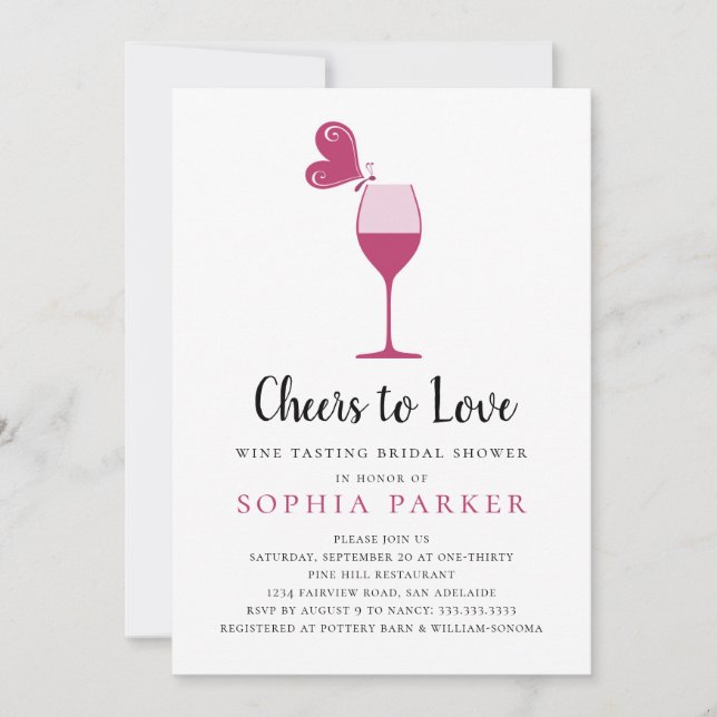 Invitation Fête des mariées de dégustation de vin Rose papill (Devant)