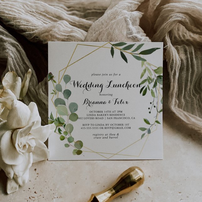 Invitation Fête des mariées de déjeuner Mariage d'or géométri (Créateur téléchargé)